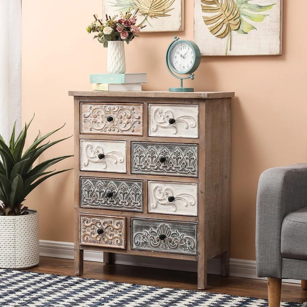 The Curated Nomad Brewa Varied Rustic Carved Wood 8-Drawer Chest - 32.09
