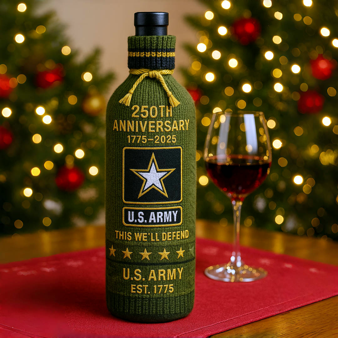 U.S. Military 250th Anniversary Commemorative Knitted WineBottle Sleeve
