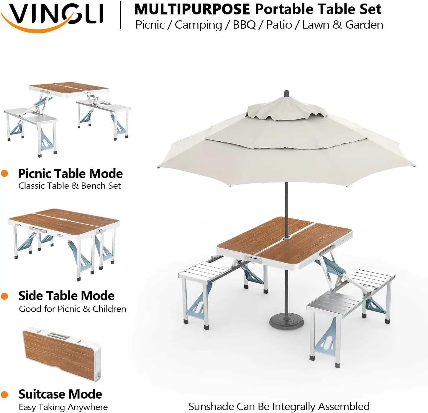 4 Ft Camping Picnic Table Set with 4 Seats