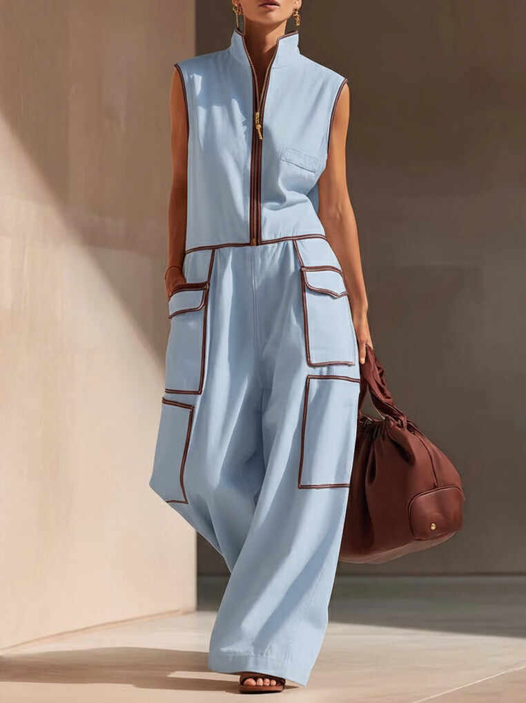 🔥Summer Arrivals🌟Casual Loose-fitting Color-blocked Workwear Jumpsuit