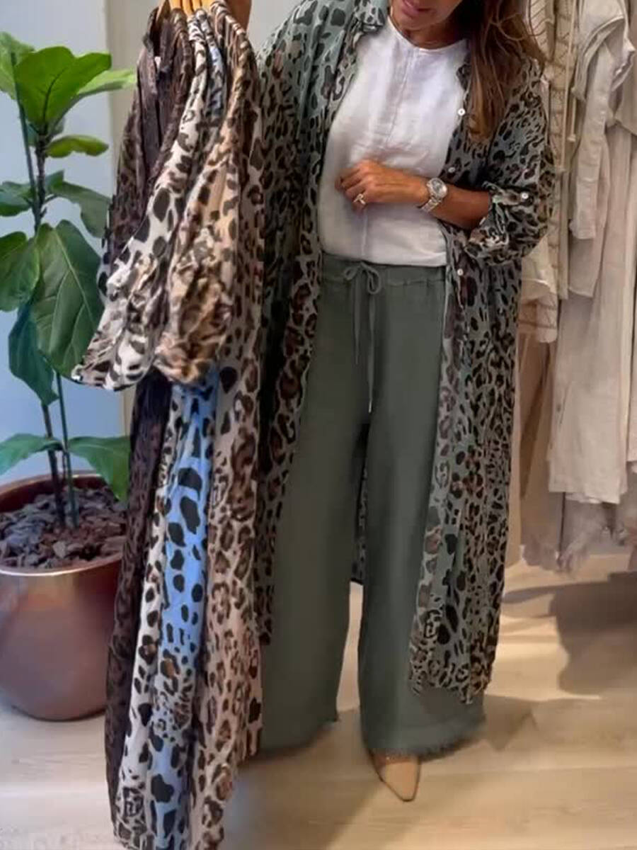 🔥Summer Arrivals🌟Leopard Print Linen And Cotton Shirt Dress