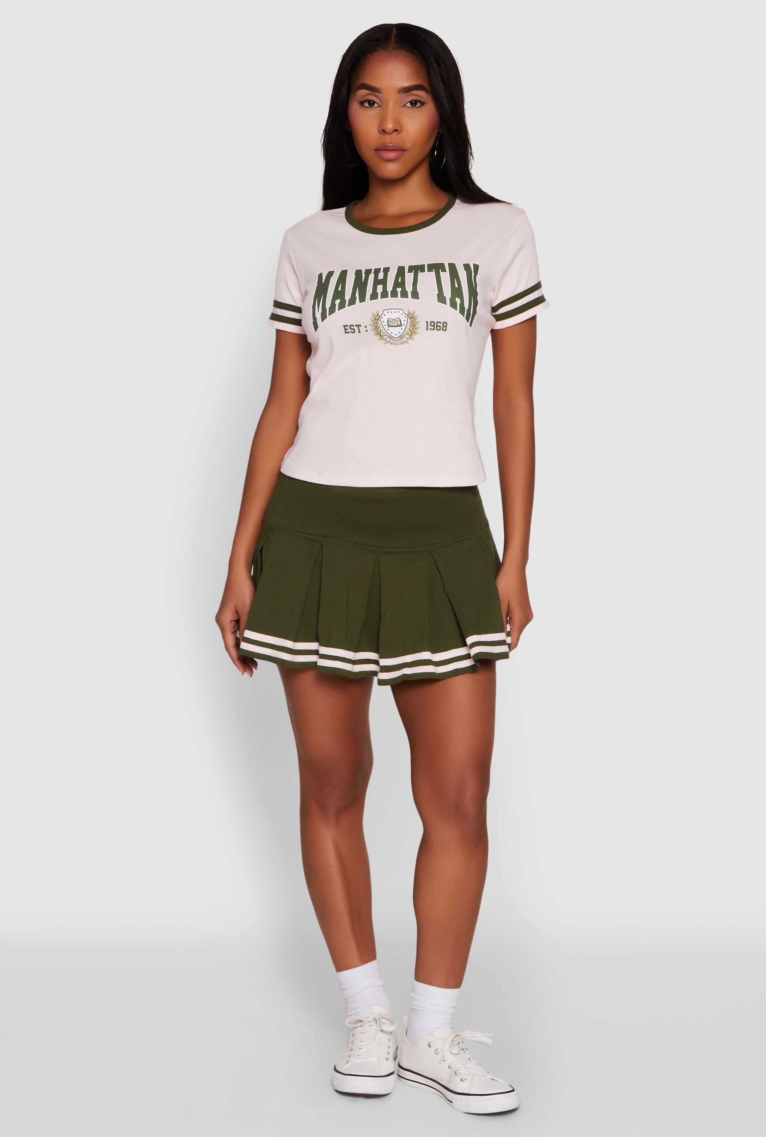 Varsity Stripe Drop Waist Pleated Skirt