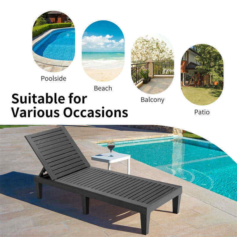 Outdoor Chaise Lounge Patio Reclining Chair with 5-Position Adjustable Backrest