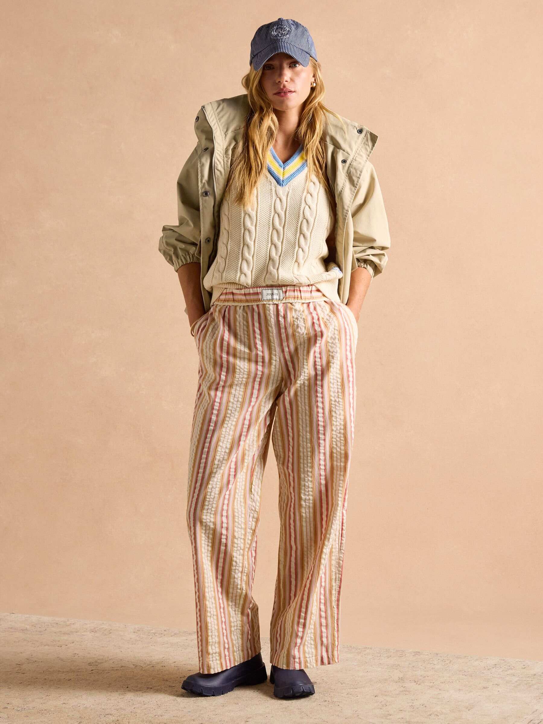 Hallie Orange Stripe Pull-On Cotton Trousers