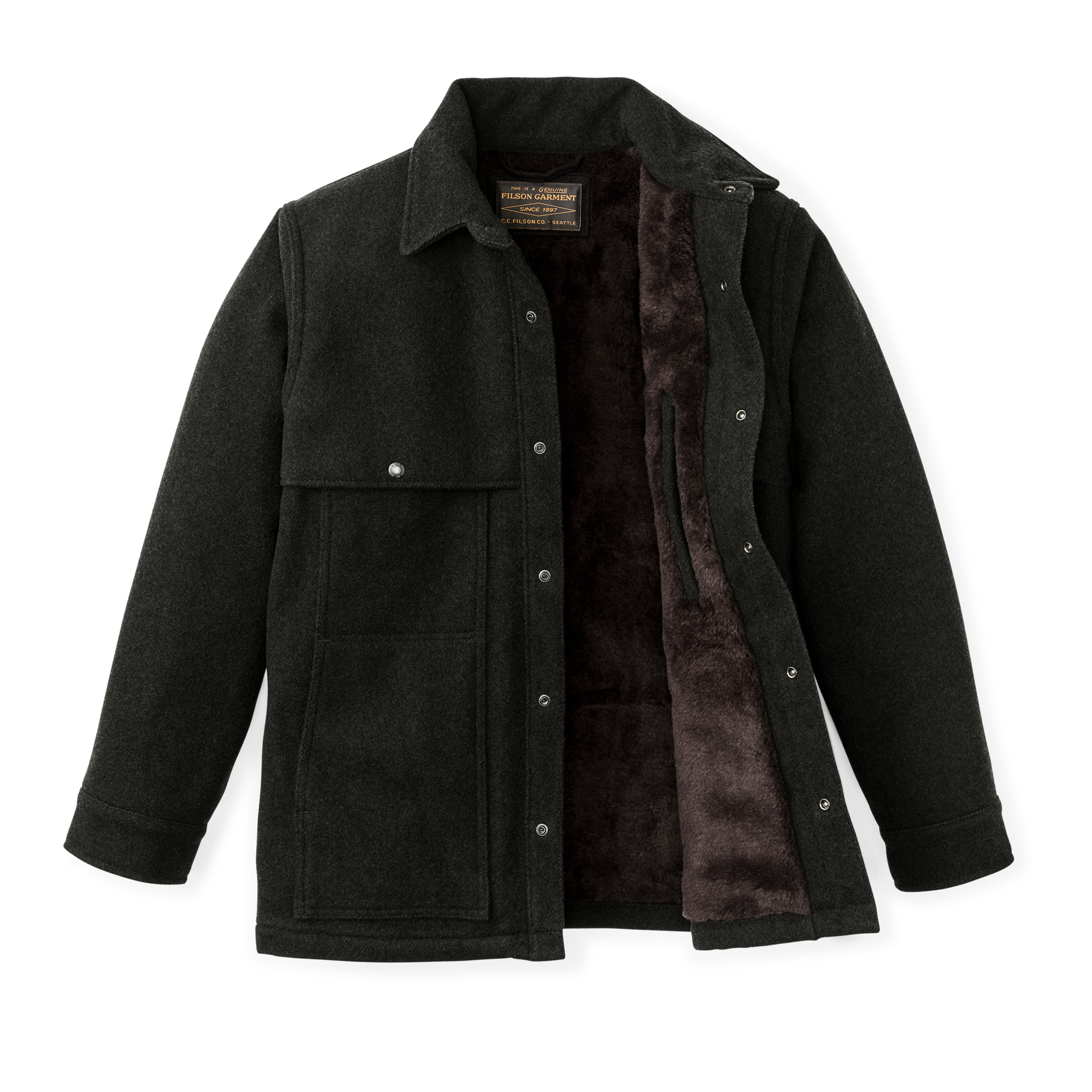 Lined Mackinaw Wool Cape Coat - Peat Black