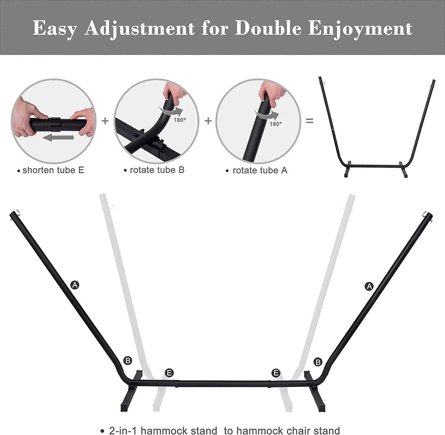 55 Inch Extra Large Double Hammock with Stand, 475lbs Capacity, Outdoor Portable Hammock with Hardwood Spreader Bar, Extra Large Pillow