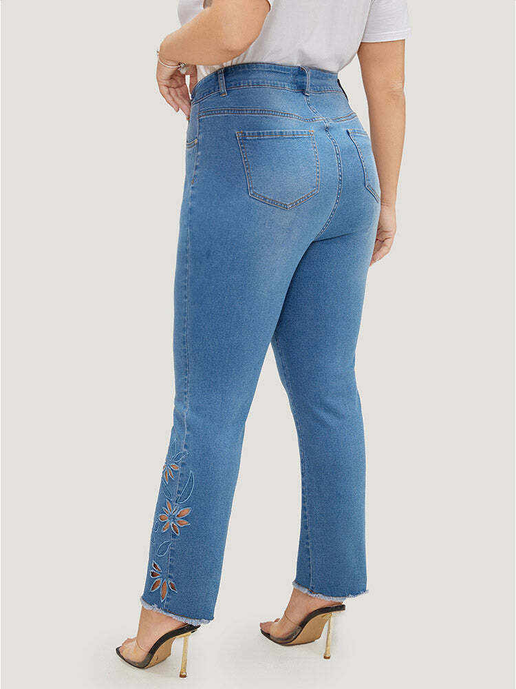 Very Stretchy High Rise Medium Wash Broderie Anglaise Jeans