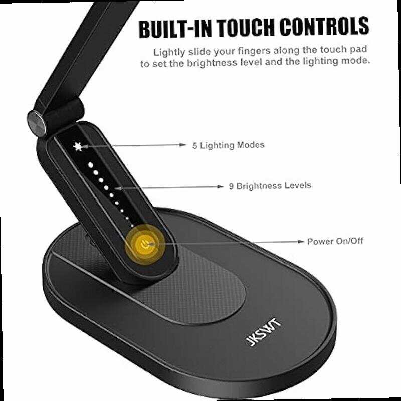 LED Desk Lamp Eye Caring Table Lamps Natural Light Protects Eyes Dimmable Office Lamp with 5 Color Modes USB Charging Port Touch Control and Memory Function 10W Reading Lamp Black