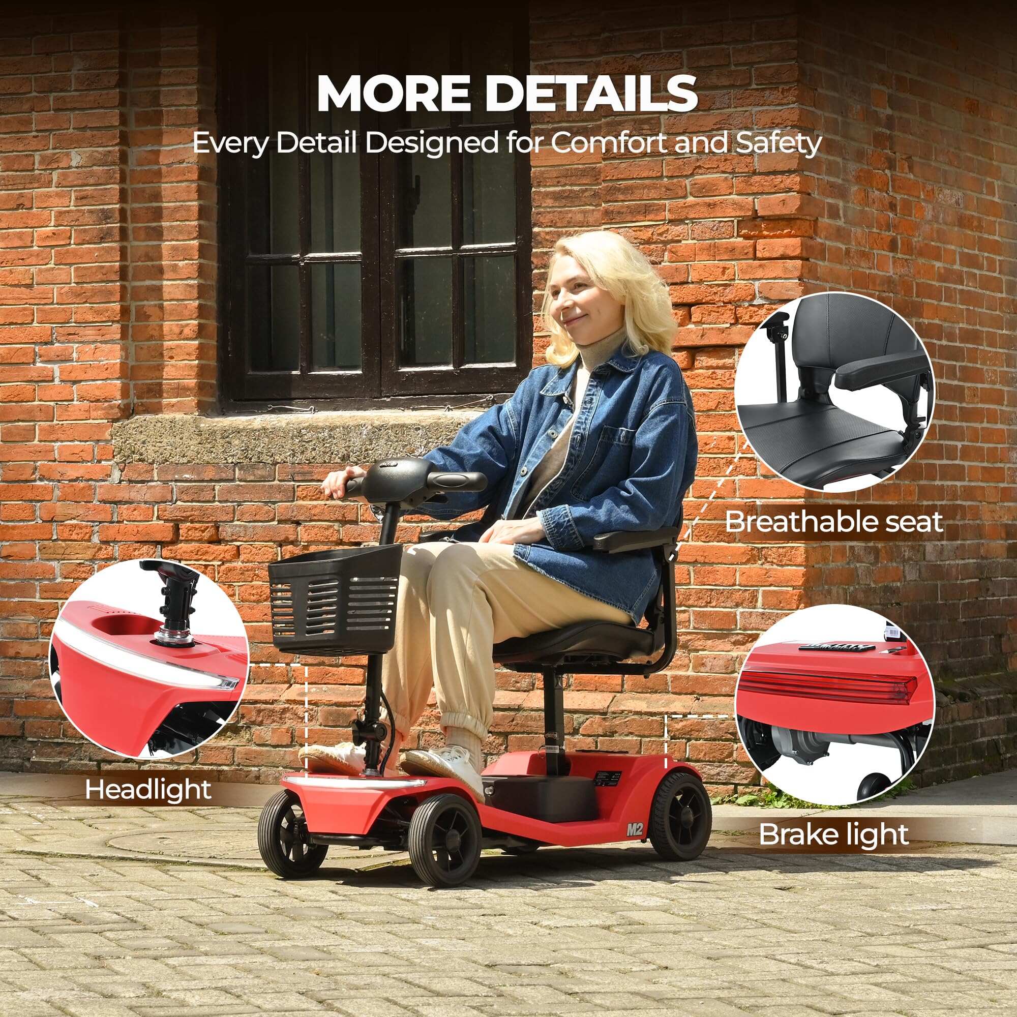 New electric four-wheeled mobility scooter boasts a 20 miles range, a 300lb load-bearing capacity, fast charging, and smartphone control
