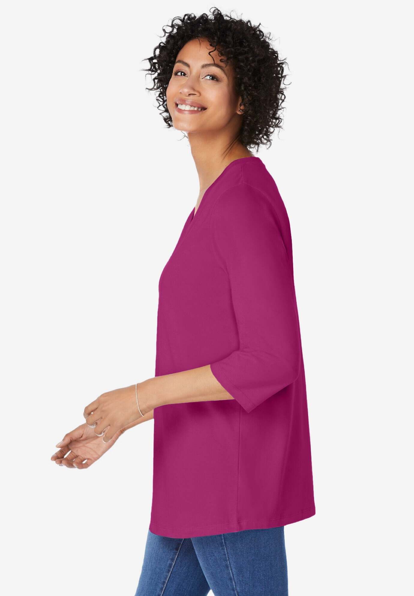 Perfect Three-Quarter Sleeve V-Neck Tunic