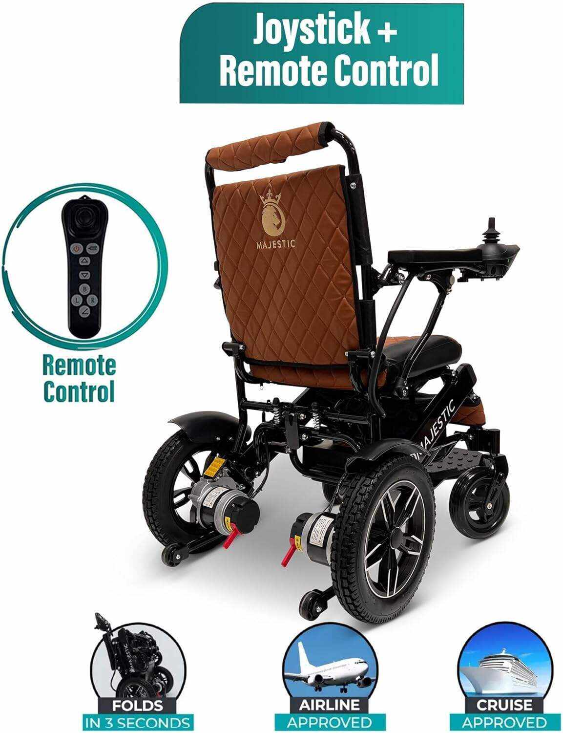 MALISA Electric Wheelchair for Adults, Portable All Terrain Lightweight Wheelchairs, Foldable Motorized Power Wheel Chair, Leather Seat (17.5