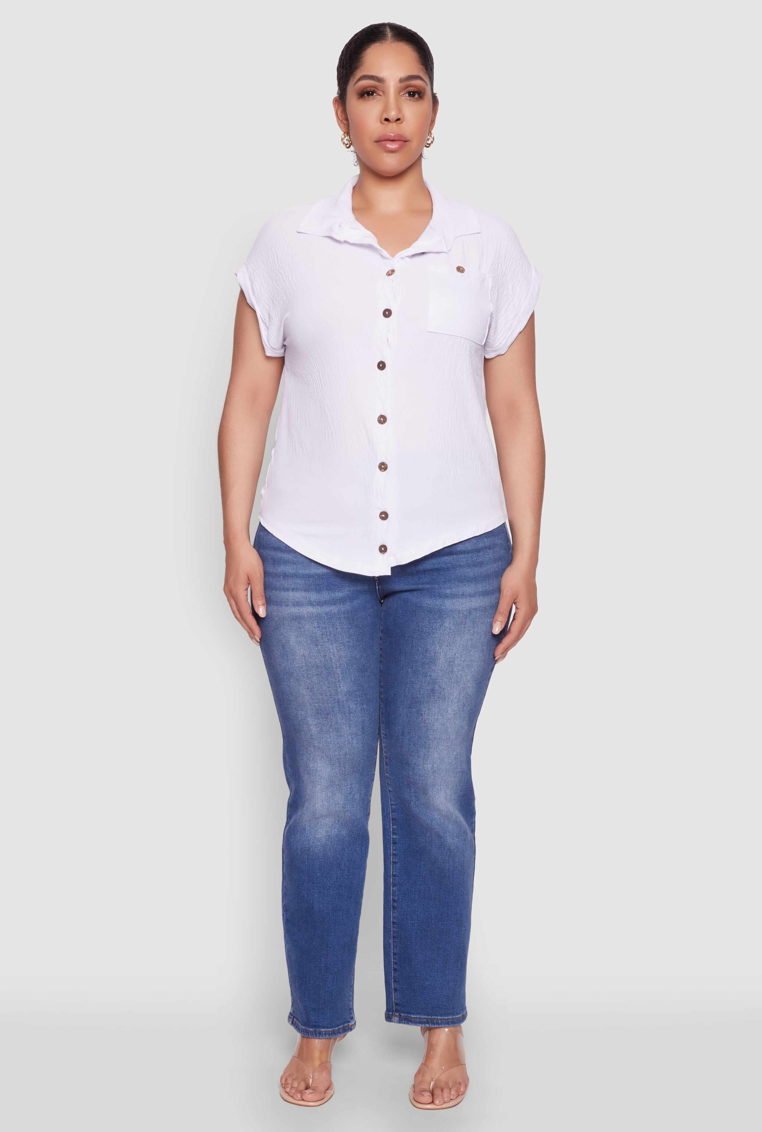 Plus Size Airy Button Front Shirt
