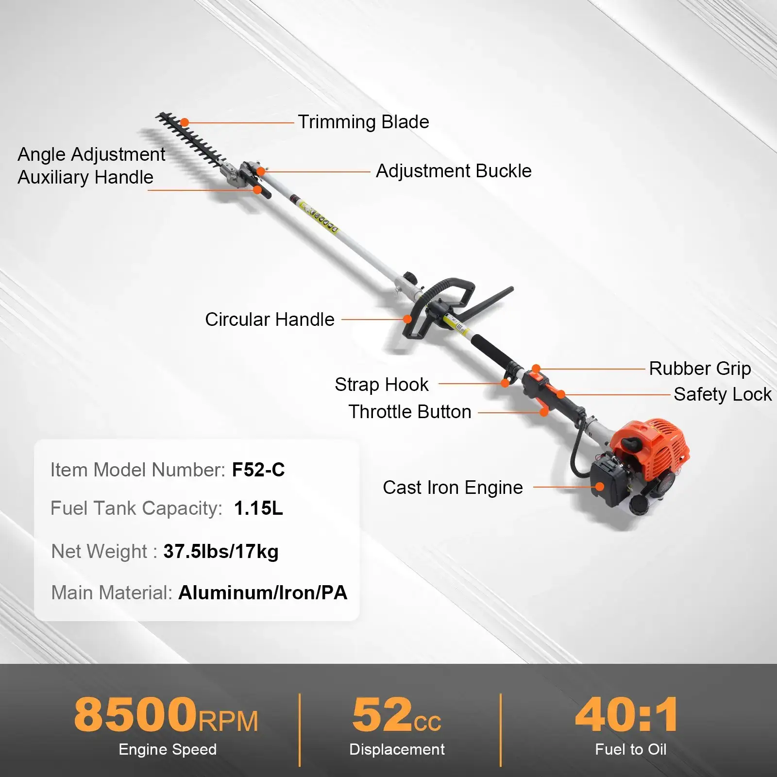 52CC 6-in-1 Multi-Functional Trimming Tools with Gas Hedge Trimmer, Summervibes,Summervibes, Weed Eater, String Trimmer, Brush Cutter, Edger & Pole Saw Chainsaw Pruner Whacker Shoulder VEVOR Super Brand Day