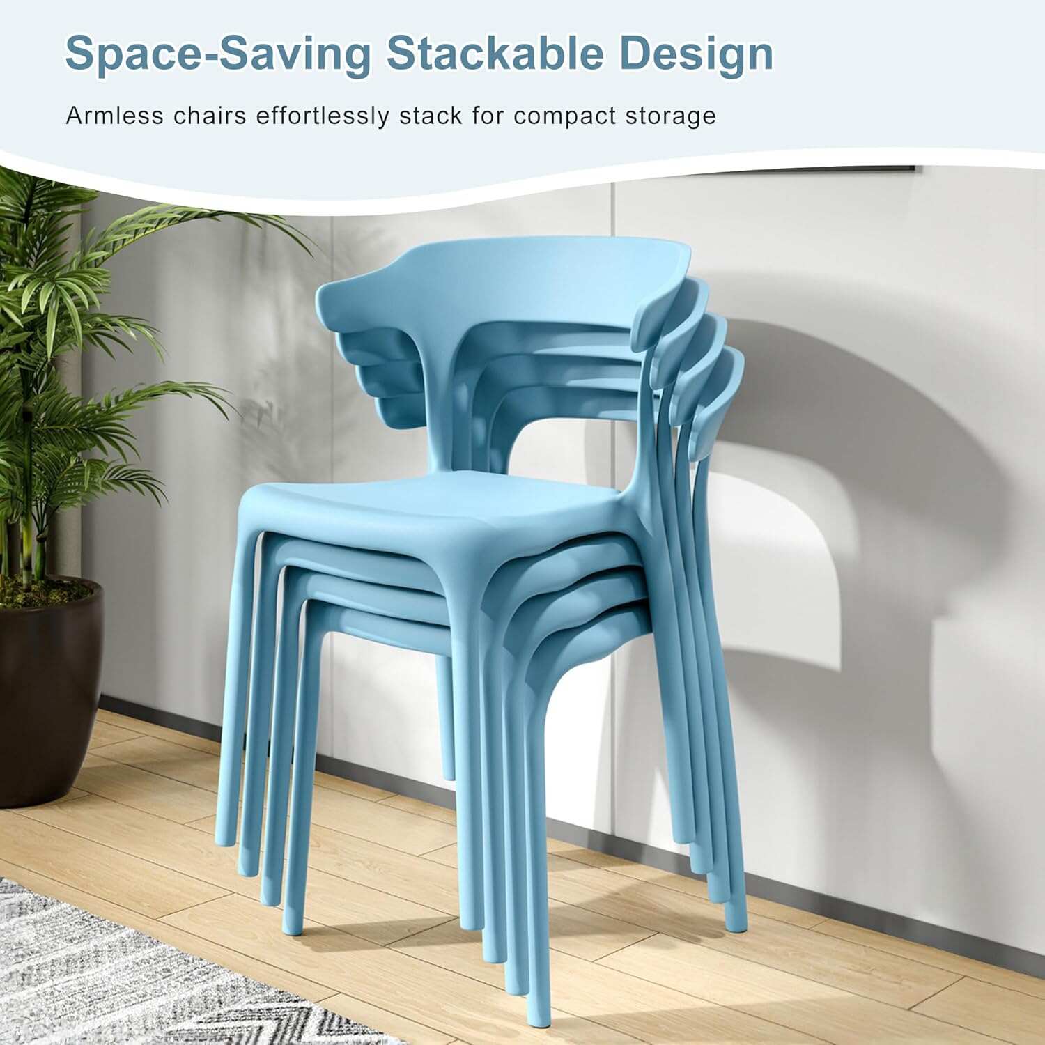 VECELO 4 Pack Plastic Stacking Chairs