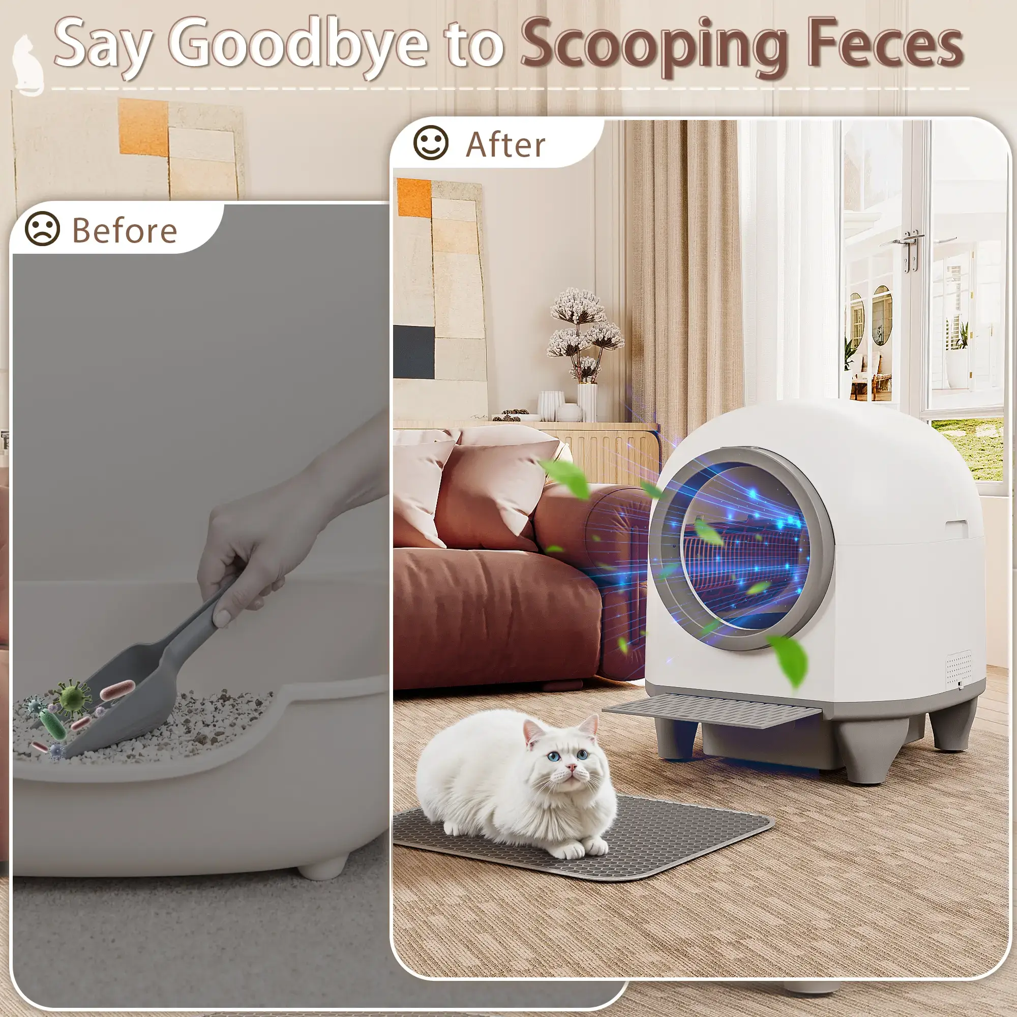 Smart Low-Noise Auto-Cleaning Litter Box 90L Self Cleaning Cat Litter Box APP-Controlled via 2.4G WiFi with Smart Sensors, Safety Protection, Easy Maintenance, Easy Setup & Clean #TikTokShopStockUp#TikTokShopMothersDay#SummerVibes#petlovers