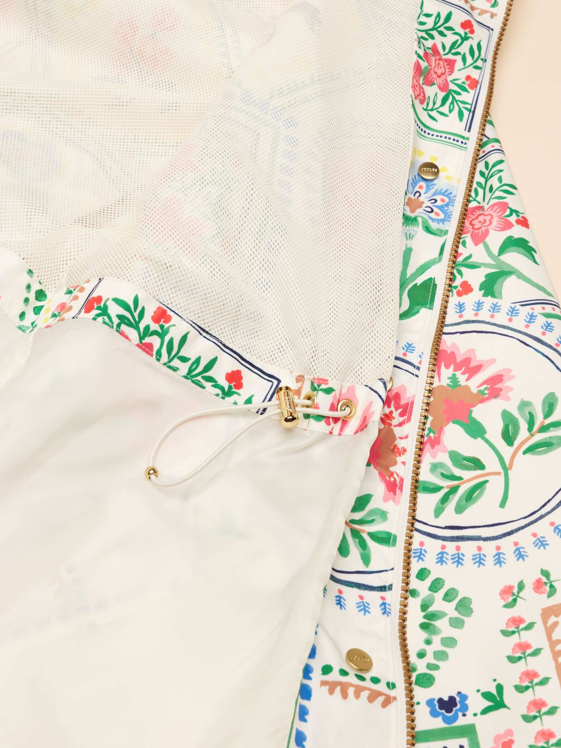 Holt Cream Tile Print Waterproof Packable Raincoat with Hood