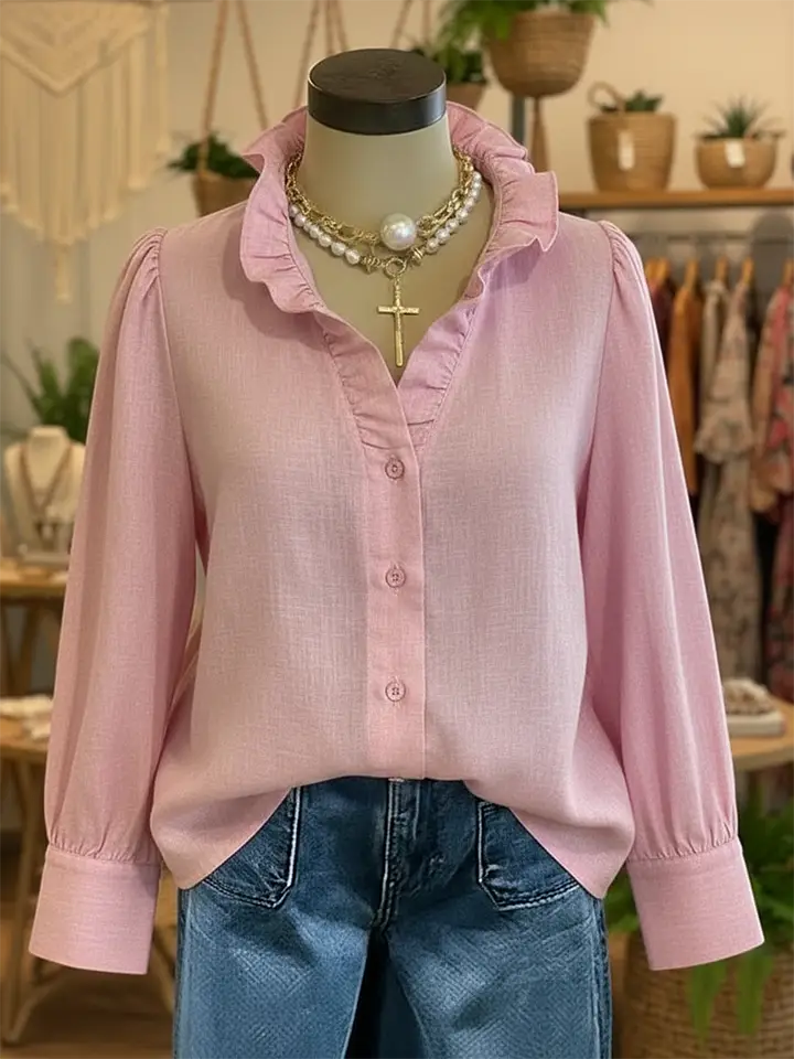 🔥Summer Arrivals🌟Vintage Romantic Ruffled V-neck Linen-cotton Blend Shirt