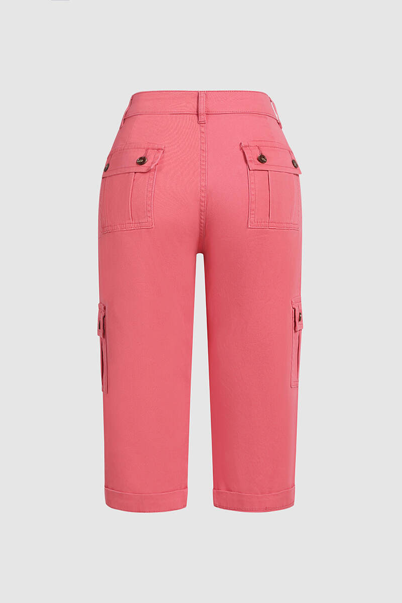 🔥Roll Tab Hem Multi Pocket Capri Mid Waist Cargo Pants