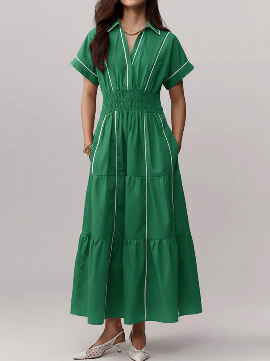 🔥Summer Arrivals🌟Women's V-neck Short-sleeved Casual Loose Cotton And Linen Dress