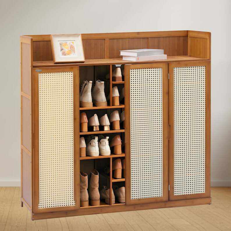 Bamboo Shoe Rack, Modern 7-Tier Storage Shelf, Large Shoe storage Shelf, Modern Doors Shoe Rack