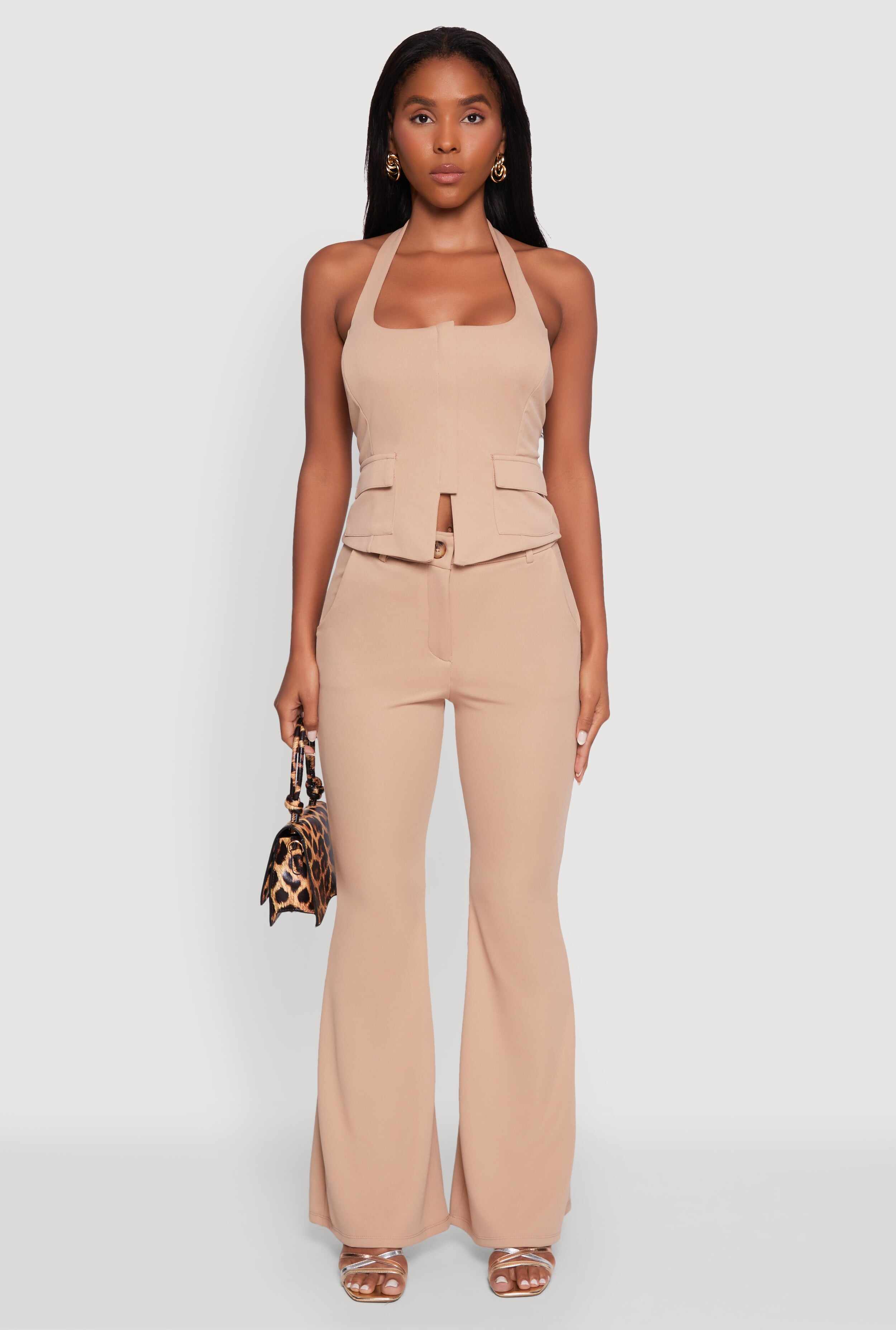 Solid Flared Dress Pants