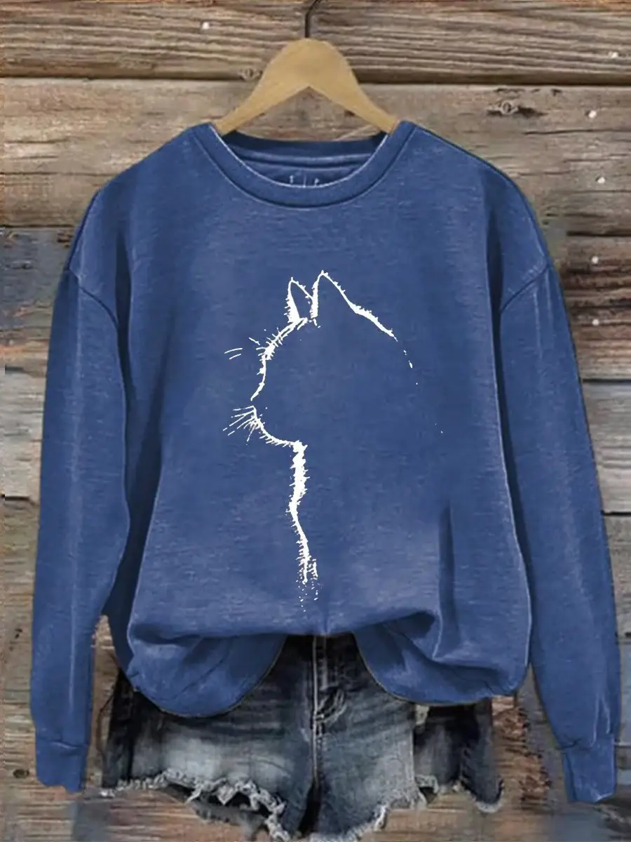 Cat Art Print   Casual  Sweatshirt
