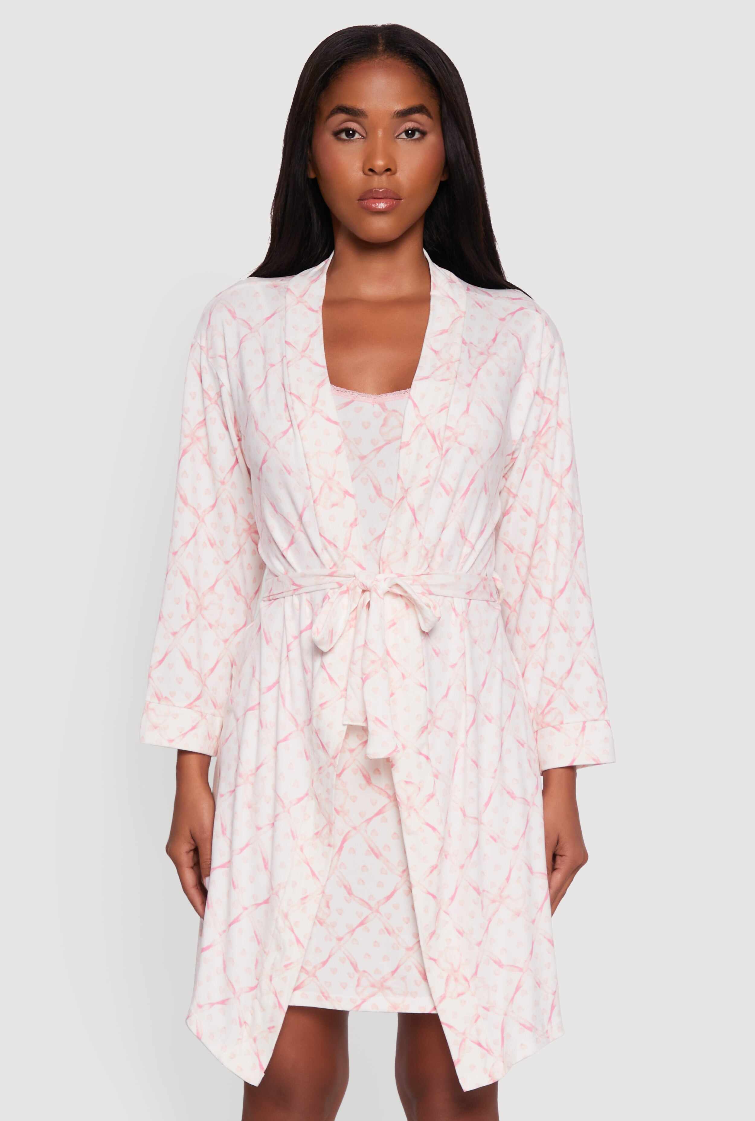 Bow Print Nightgown with Robe