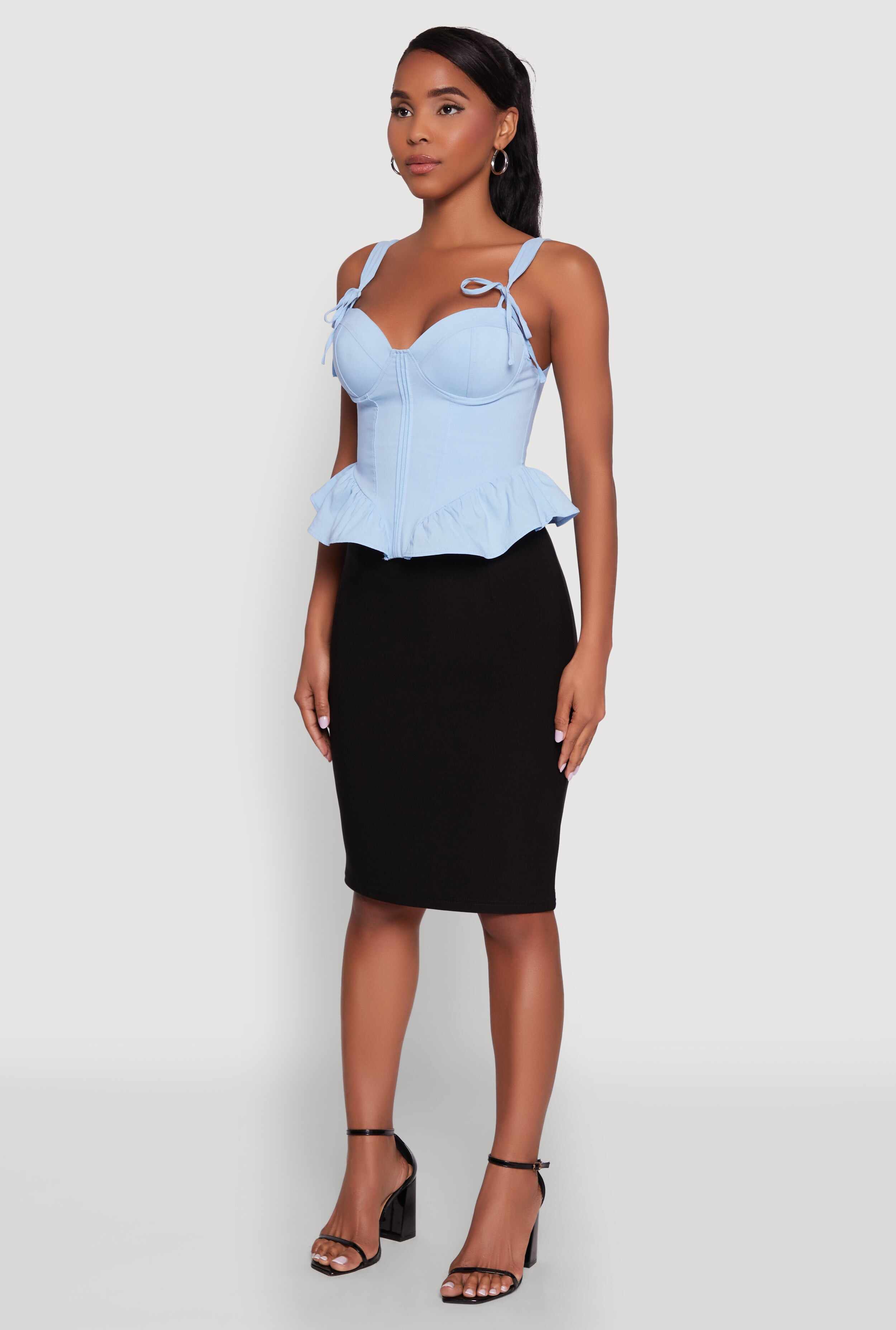 Iris Peplum Bustier Top with Padded Cups and Tie Straps