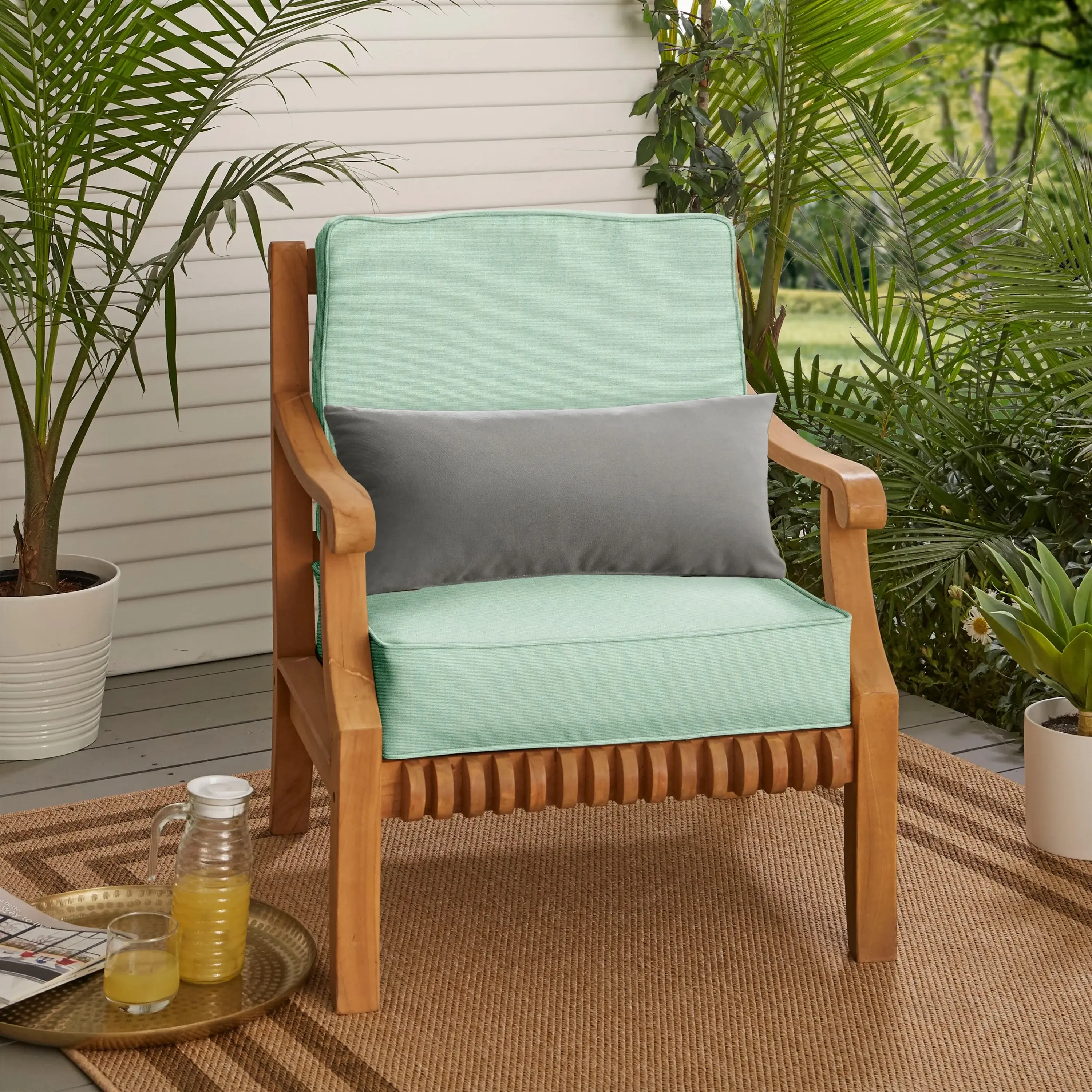 Sorra Home Oakley Sunbrella Solid Indoor/ Outdoor Corded Chair Cushion Set and Lumbar Pillow