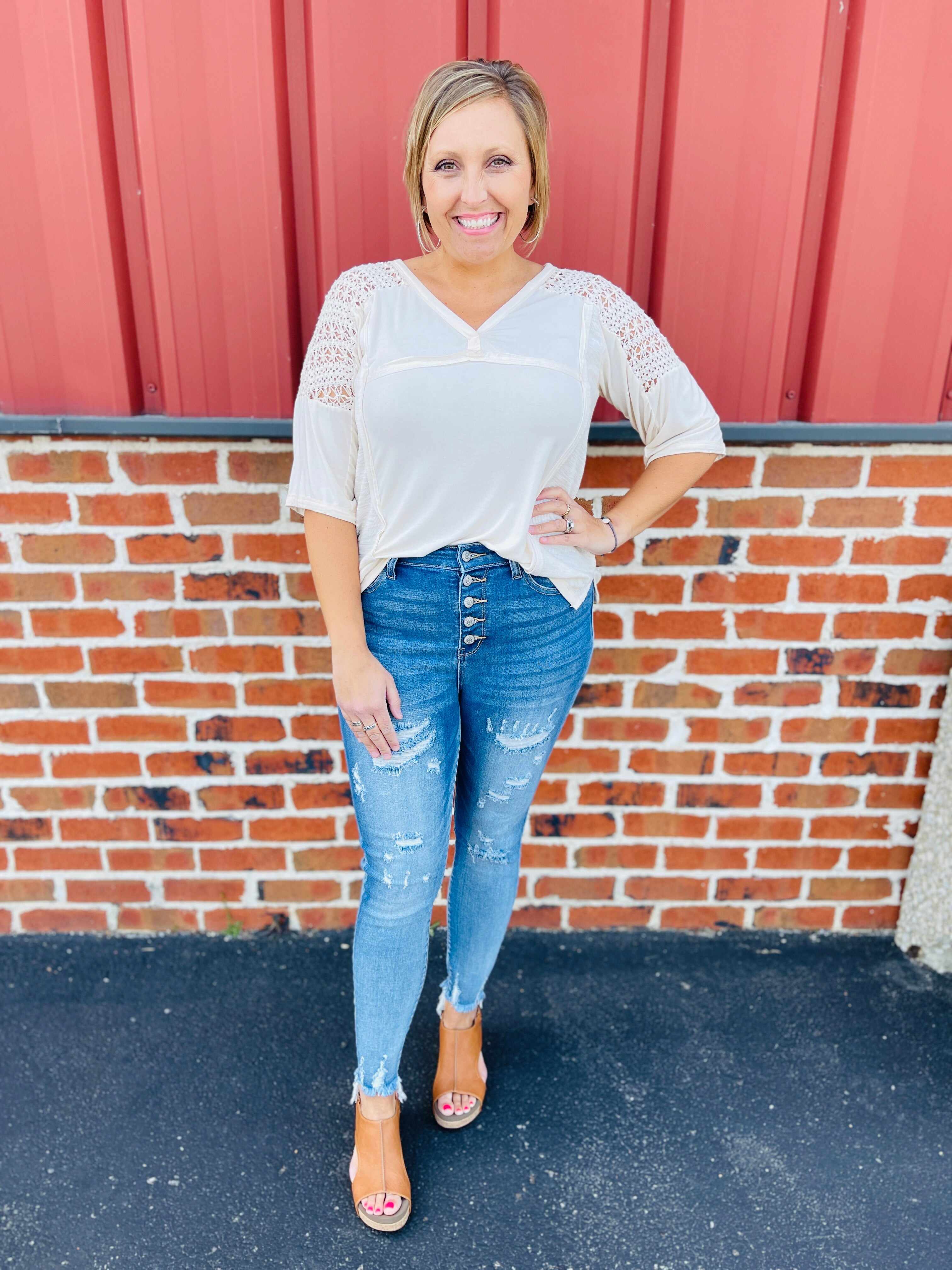 RESTOCK! PLUS/REG Cute As A Button Fly Skinny Jeans