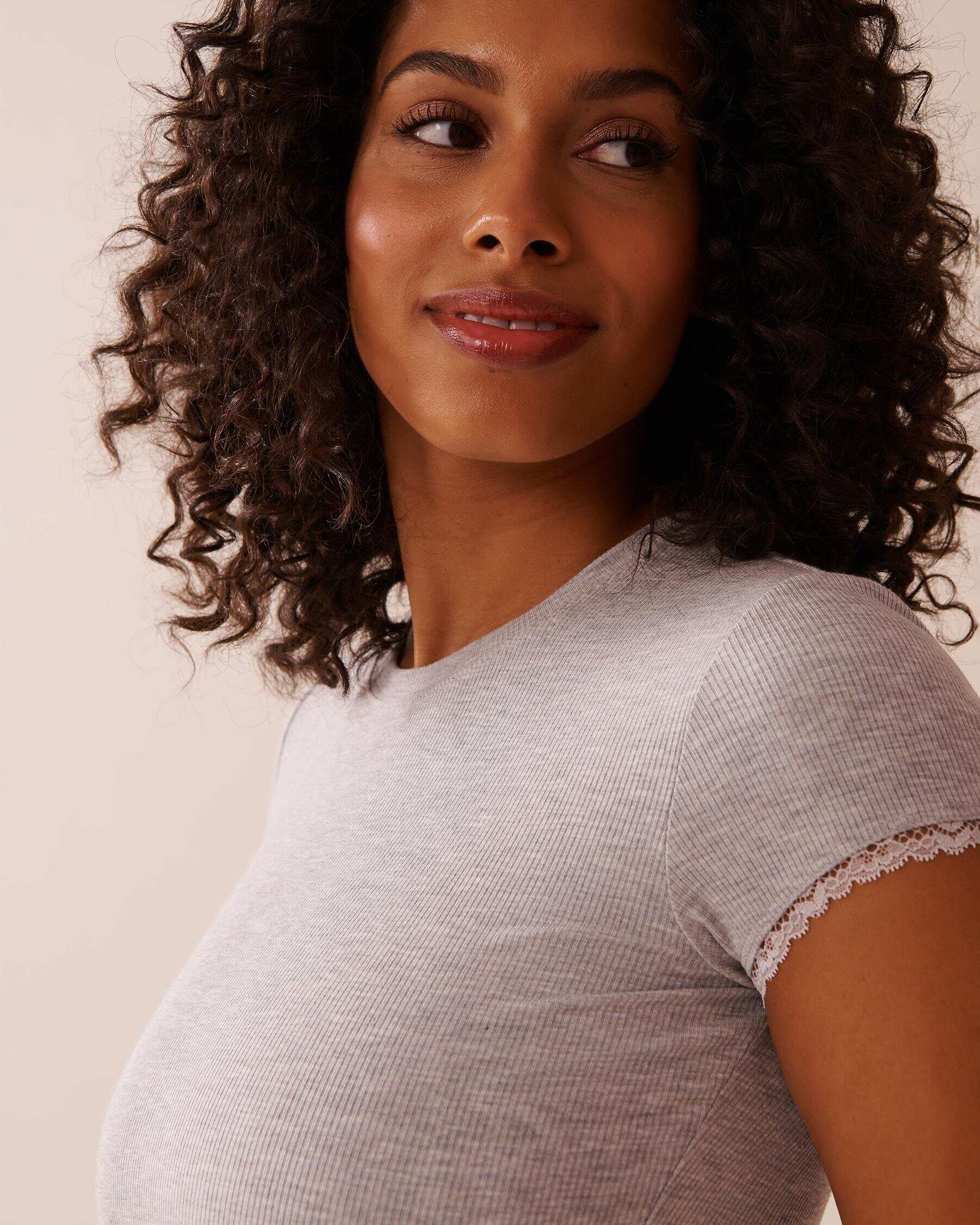 Ribbed Modal and Lace Trim T-shirt