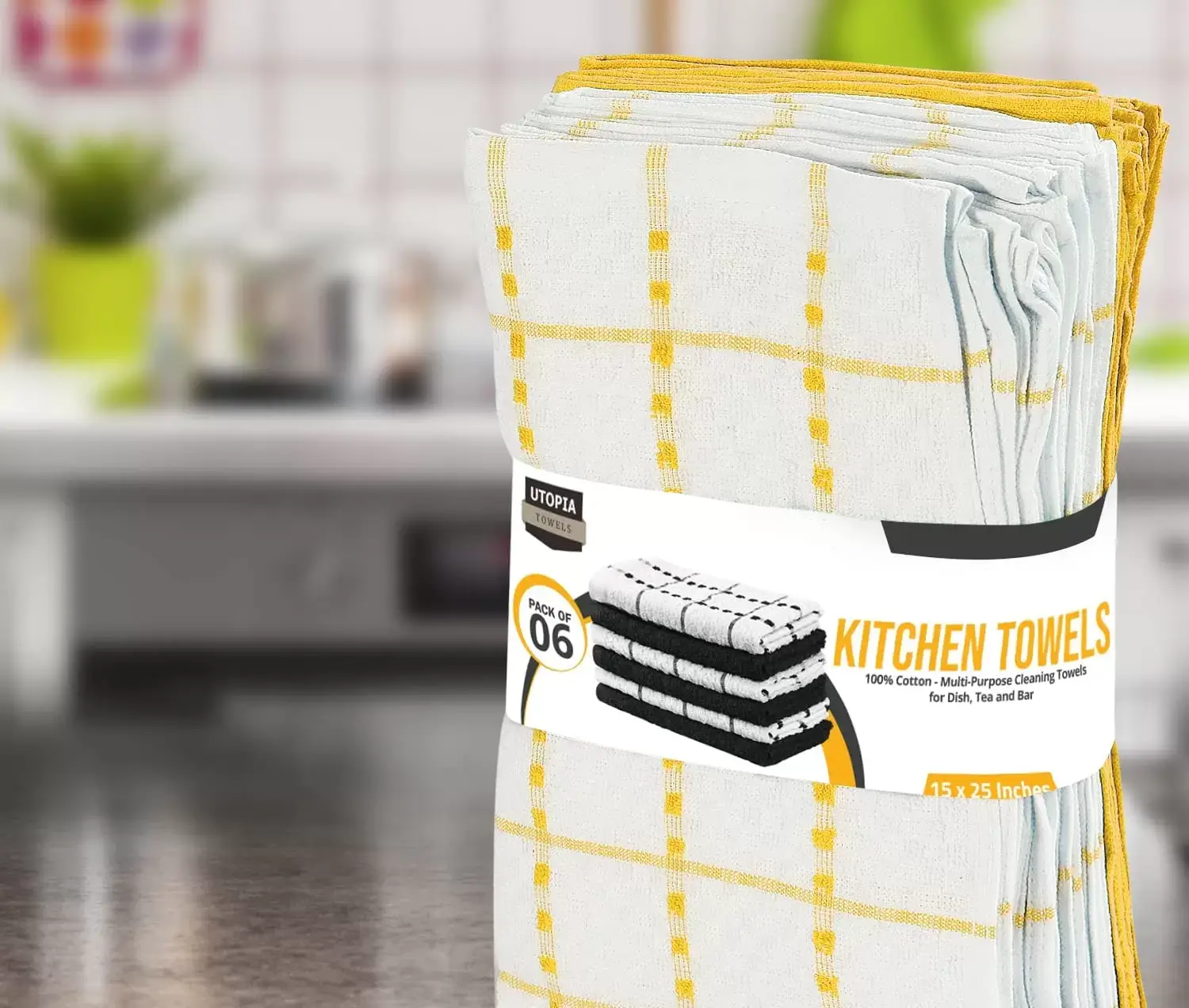 Kitchen Towels 12 Pack, 15 x 25 Inches, 100% Ring Spun Cotton Super Soft and Absorbent Linen Dish Towels, Tea Towels and Bar Towels Set (Black)