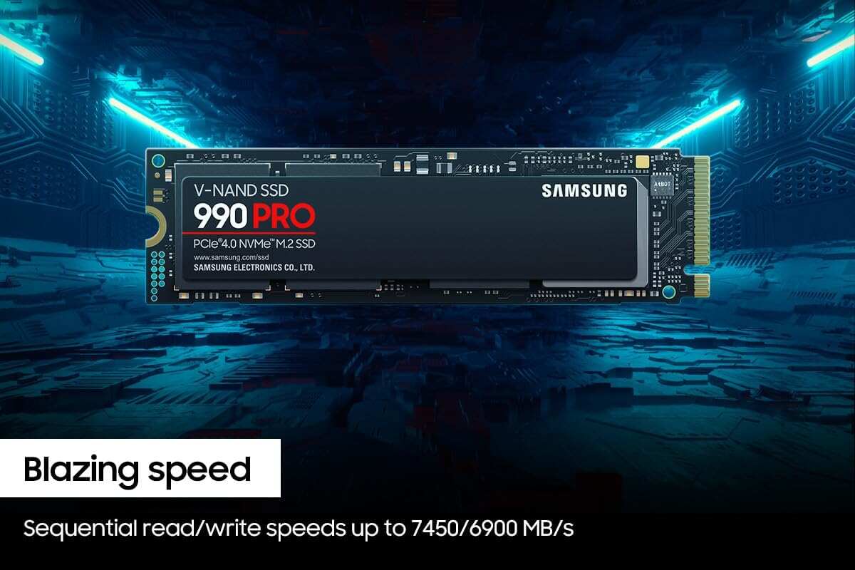 SAMSUNG 990 PRO SSD 2TB PCIe 4.0 M.2 2280 Internal Solid State Hard Drive, Seq. Read Speeds Up to 7,450 MB/s for High End Computing, Gaming, and Heavy Duty Workstations, MZ-V9P2T0B/AM