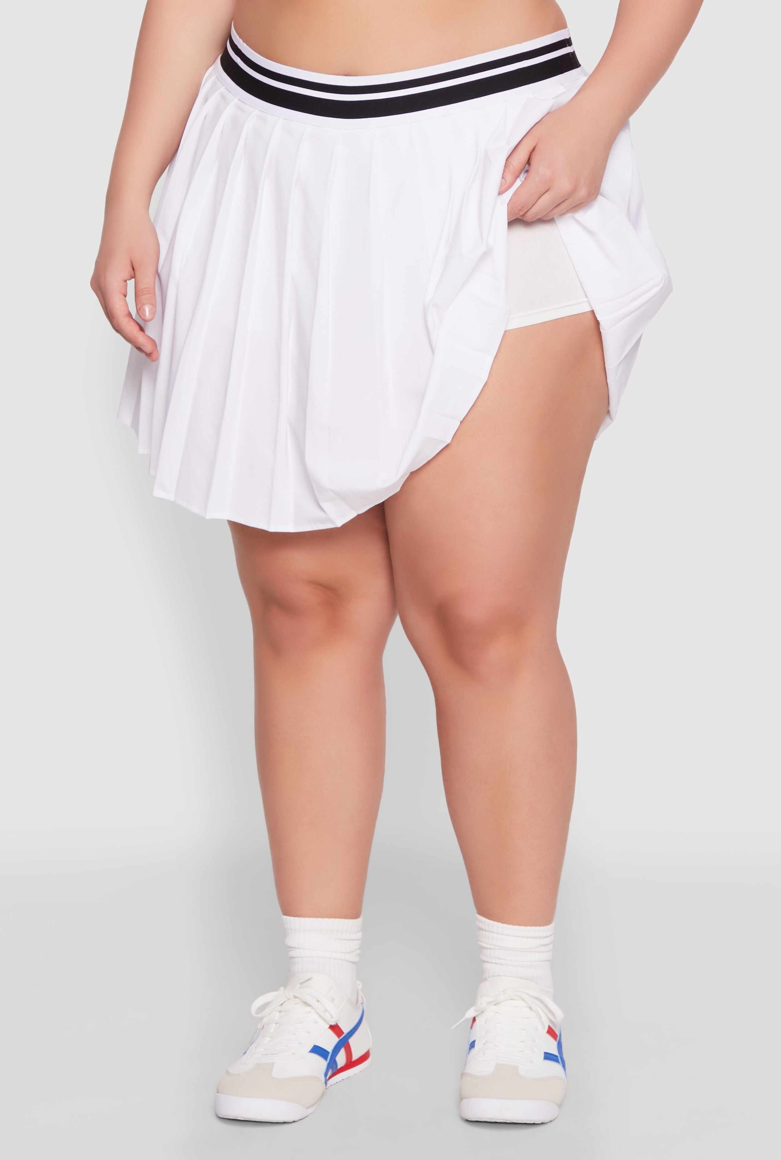 Plus Size Varsity Stripe Waistband Pleated Skirt