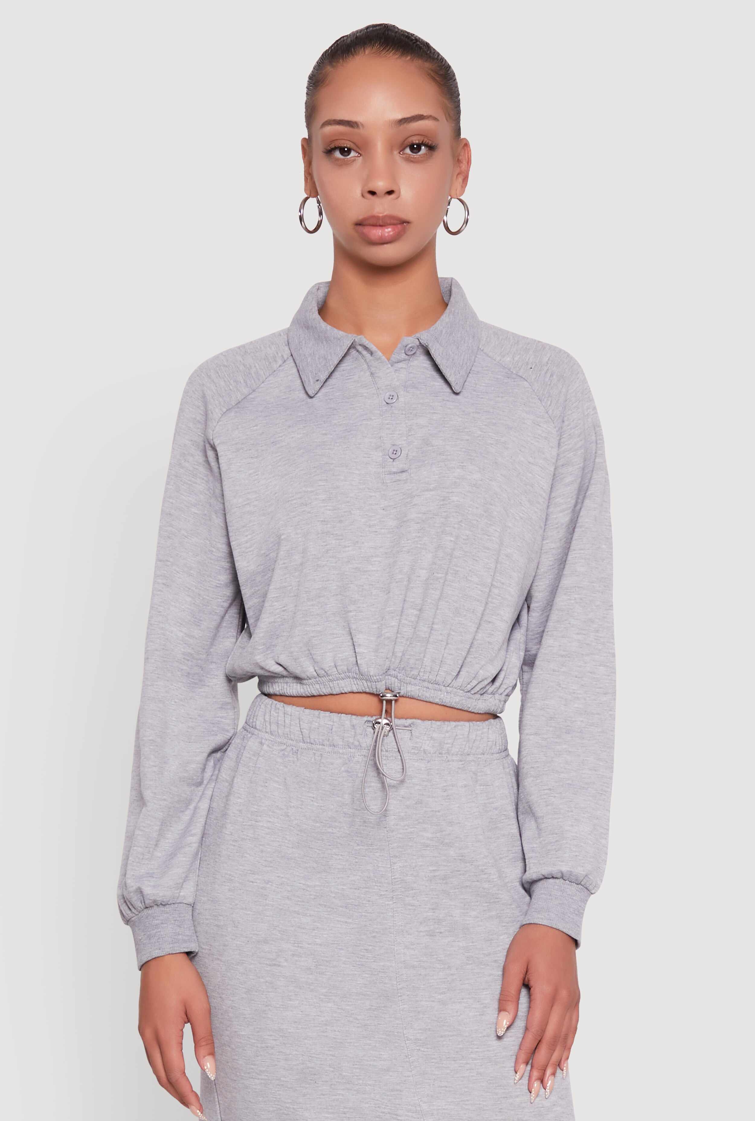 Collared Fleece Cropped Pullover Sweatshirt