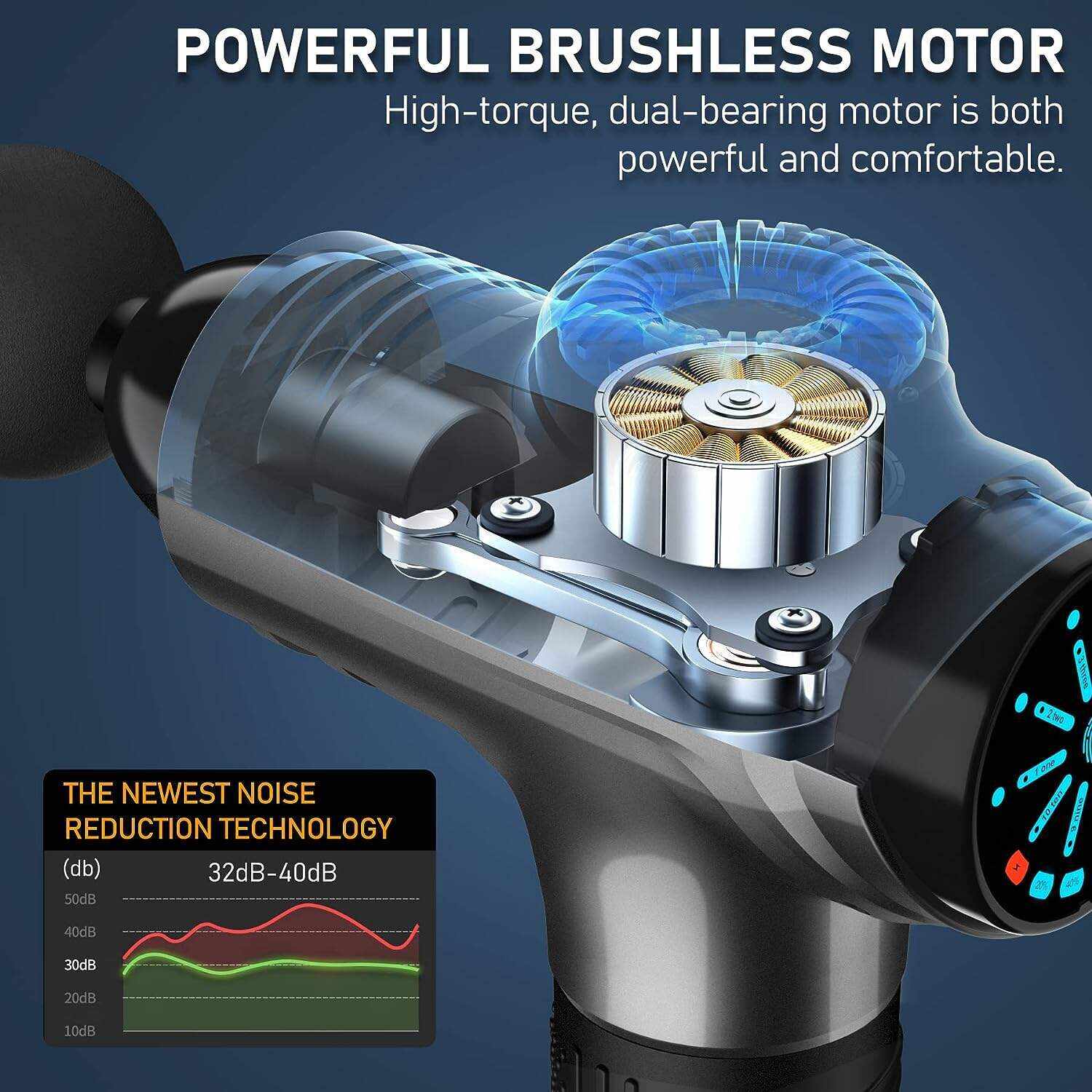 RAEMAO Massage Gun Deep Tissue, Back Massage Gun for Athletes for Pain Relief Attaching 8 PCS Specialized Replacement Heads, Percussion Massager with 10 Speeds & LED Screen, Carbon