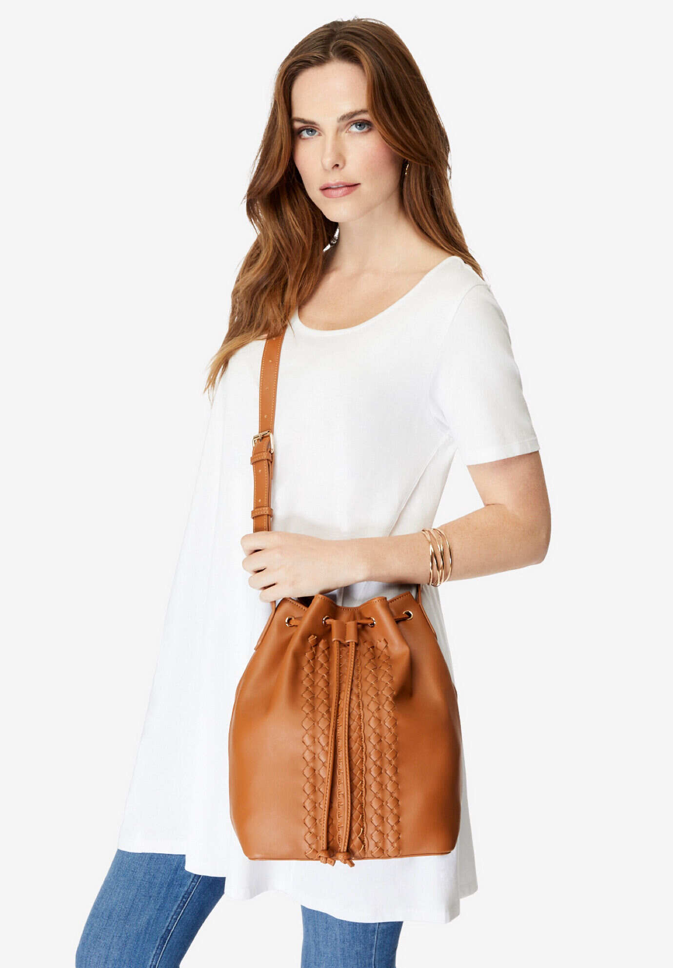 Braided-Detail Crossbody Bucket Bag