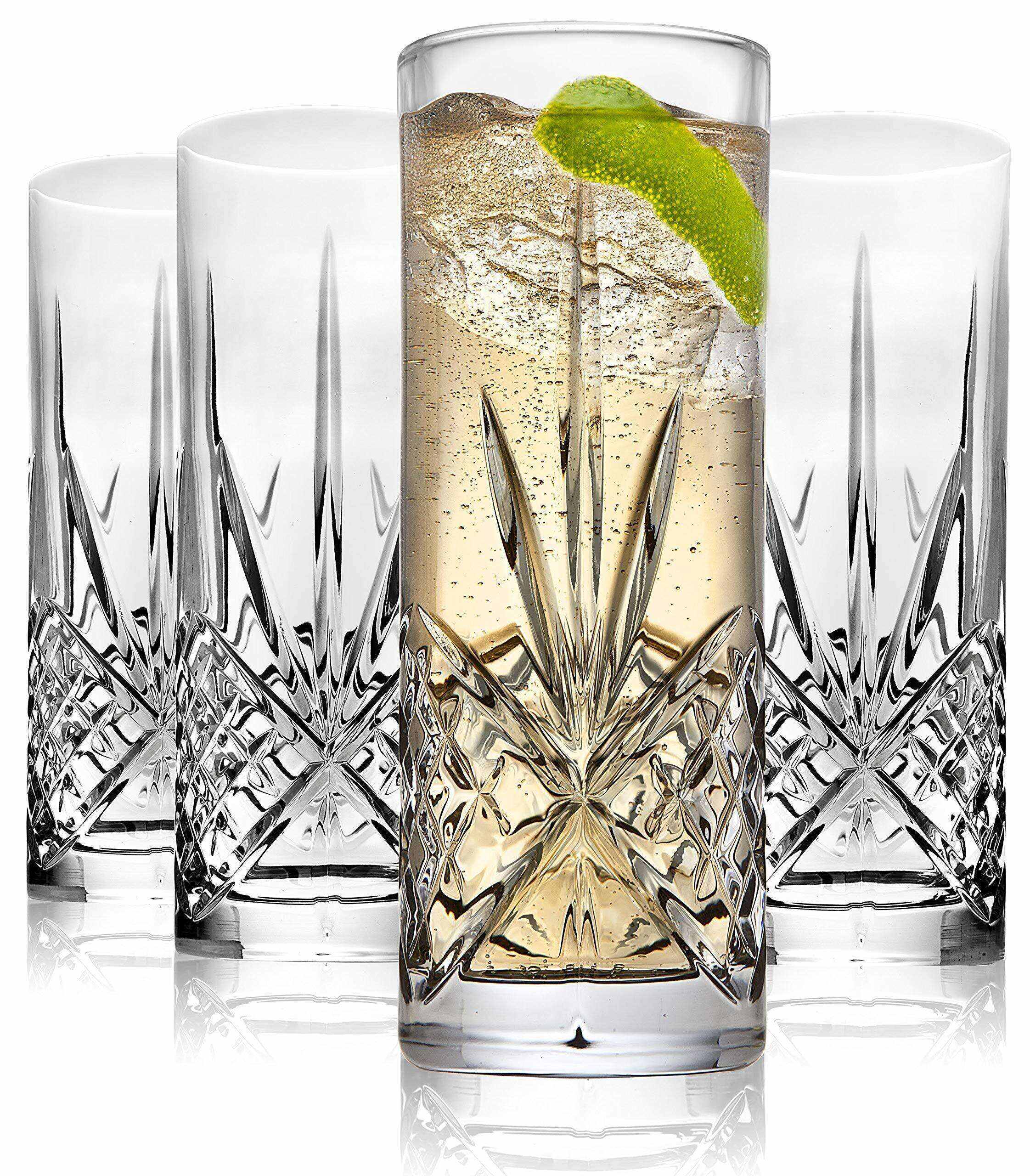 Tall Beverage Glasses Collins All Purpose Drinking Glasses- Dublin Collection, SET OF 4