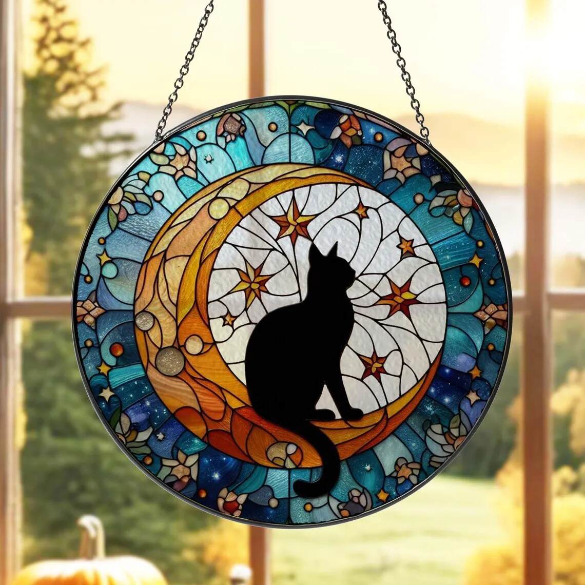 Cat On Moon Suncatcher Ornament