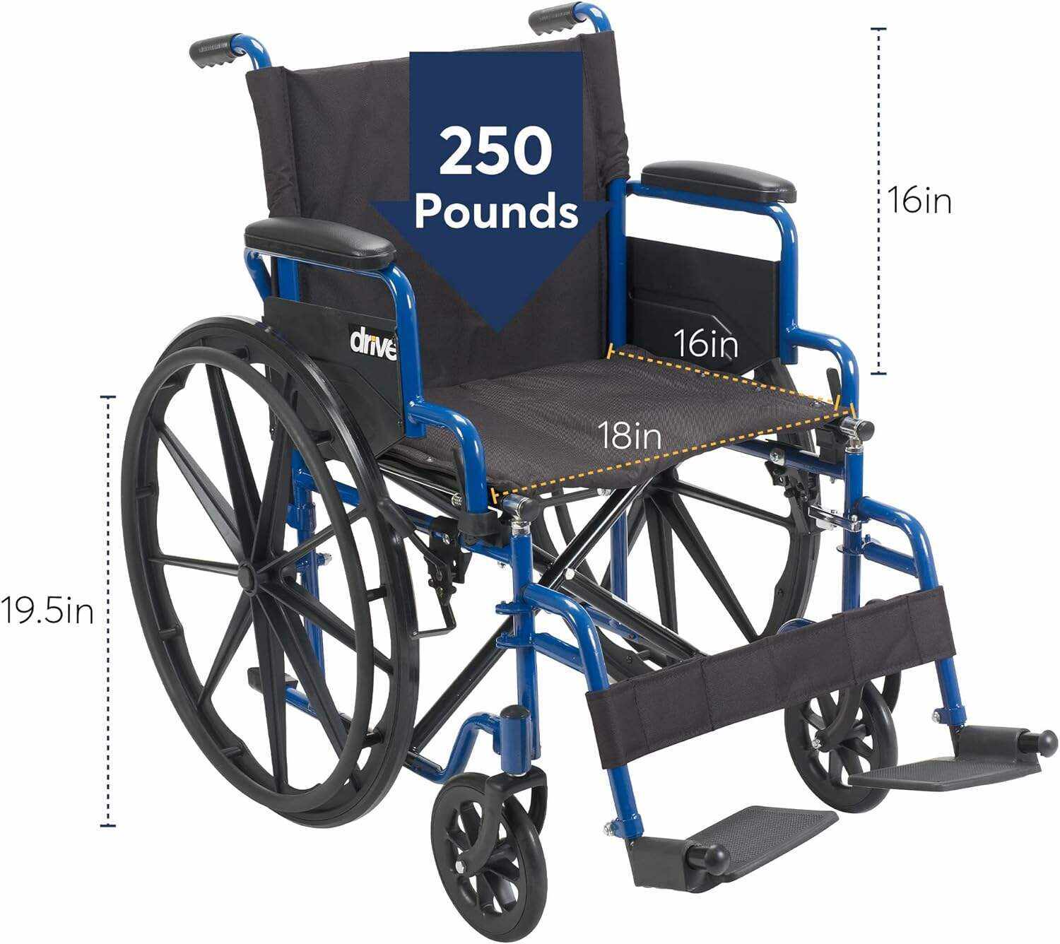 Drive Medical BLS18FBD-ELR Blue Streak Lightweight Wheelchair with Swing-Away Elevating Leg Rests and Flip-Back Arms