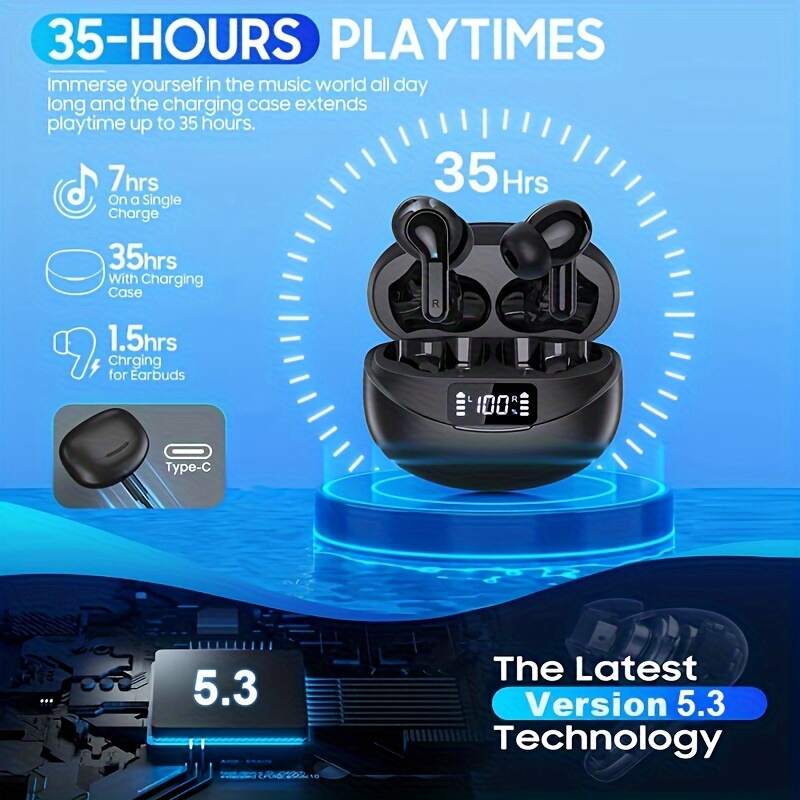 [Noise Cancelling Earbuds] Wireless Noise Cancelling Earbuds, True Wireless Stereo TWS Headphones | Sport Headset, Touch Control, Led Charging Case