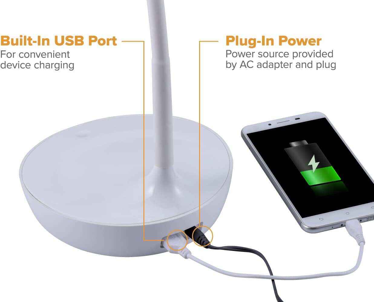 Bostitch Office LED Gooseneck Desk Lamp with USB Charging Port, 3 Dimming Levels, Touch Control, Blue (VLED1502-BLUE)