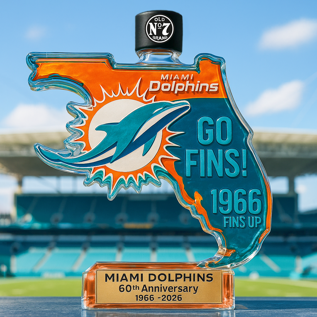 Miami Dolphins State Map Whiskey Bottle