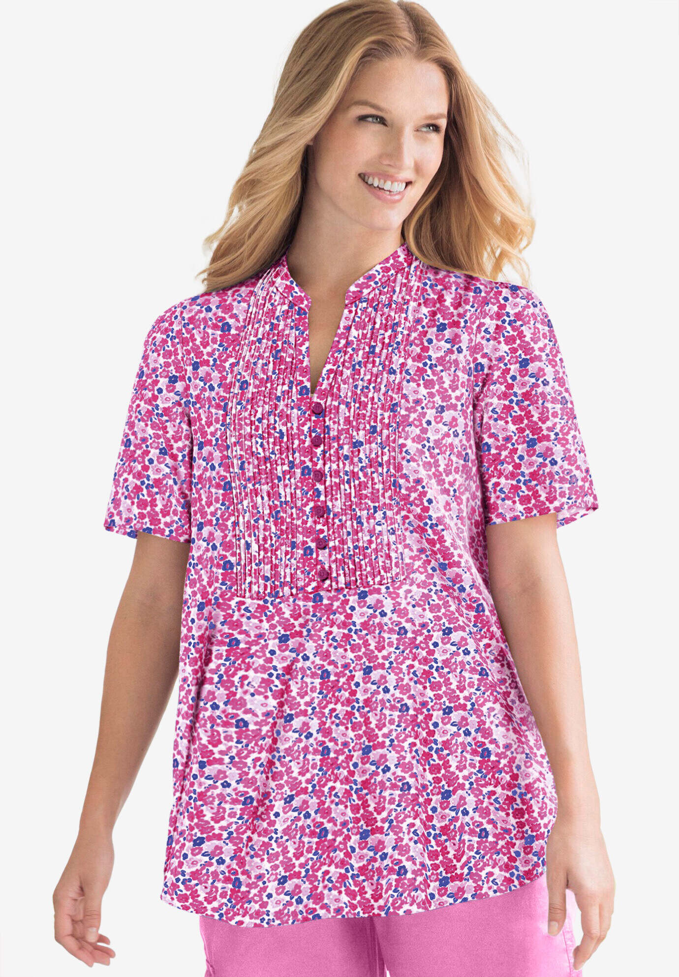 Pintucked Half-Button Tunic