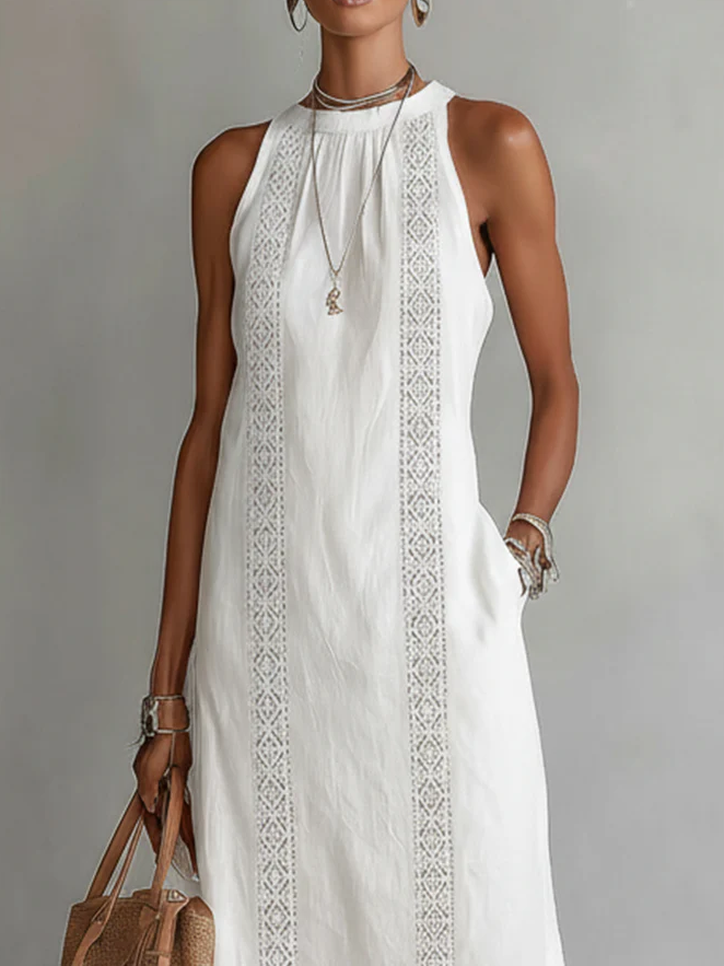 🔥Summer Arrivals🌟🌿 Retro Cozy Lace Minimalist Linen Dress — Timeless. Elegant. Effortlessly You.