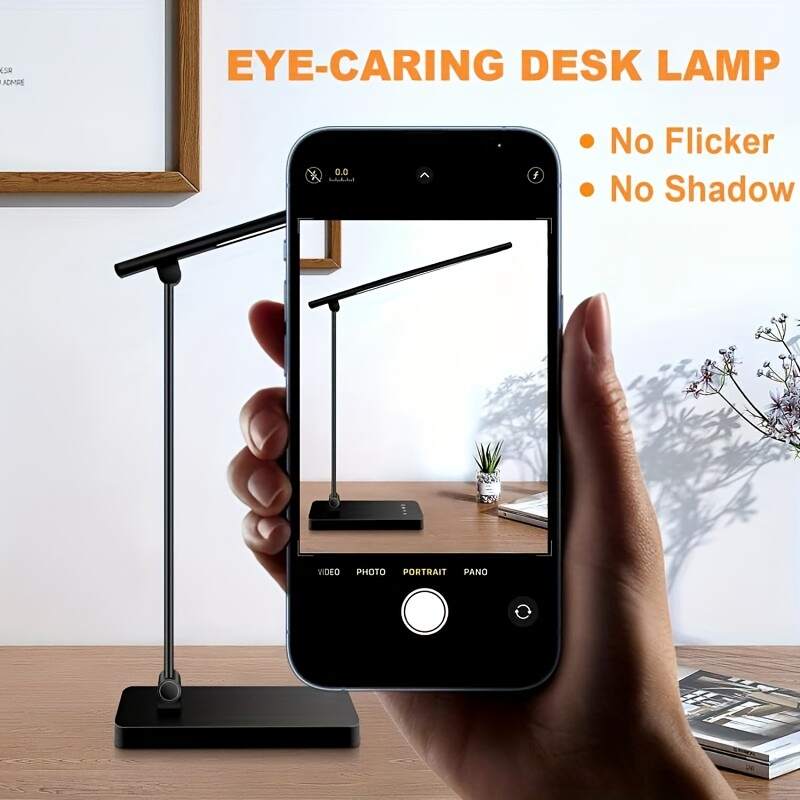 Adjustable LED Desk Lamp with Touch Control, 5 Lighting Modes & Brightness Levels, 45-Minute Auto Timer, USB Powered, Eye-Caring Dimmable Table Lamp for Home, Office, and Reading - White/Black