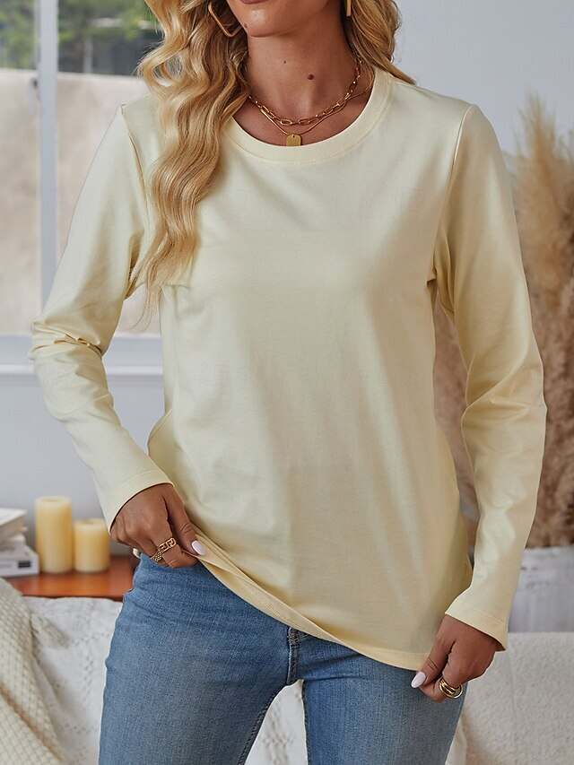 Women's 100% Cotton T shirt Tee Daily Weekend Casual Long Sleeve Black Fall Winter