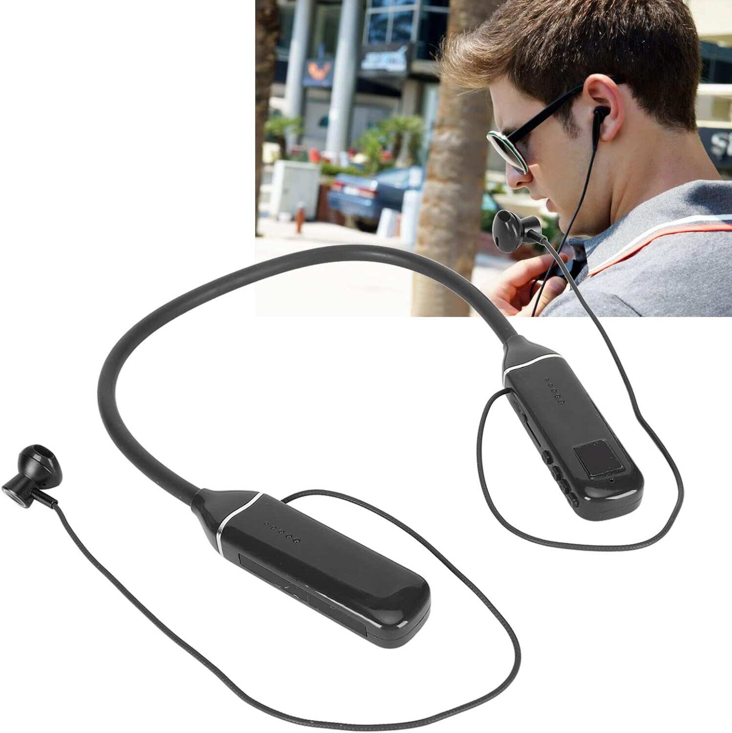 Bluetooth Neckband Headphone, Neckband Earphones Wireless, LED Power Display Memory Card Playback Magnetic Earbuds Headset with RGB Backlight (Black)
