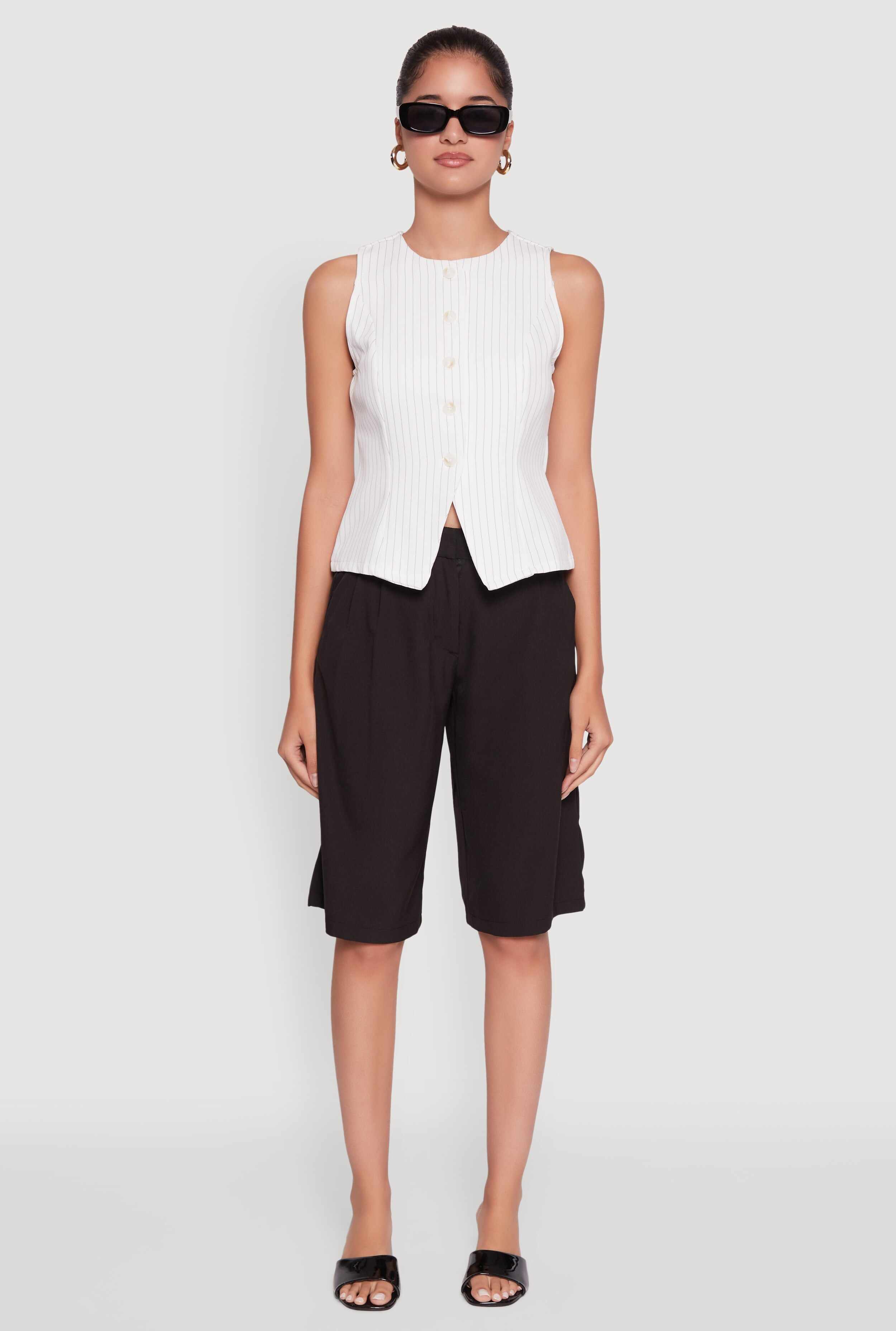 Iris Trendy Pinstripe Button Front Vest