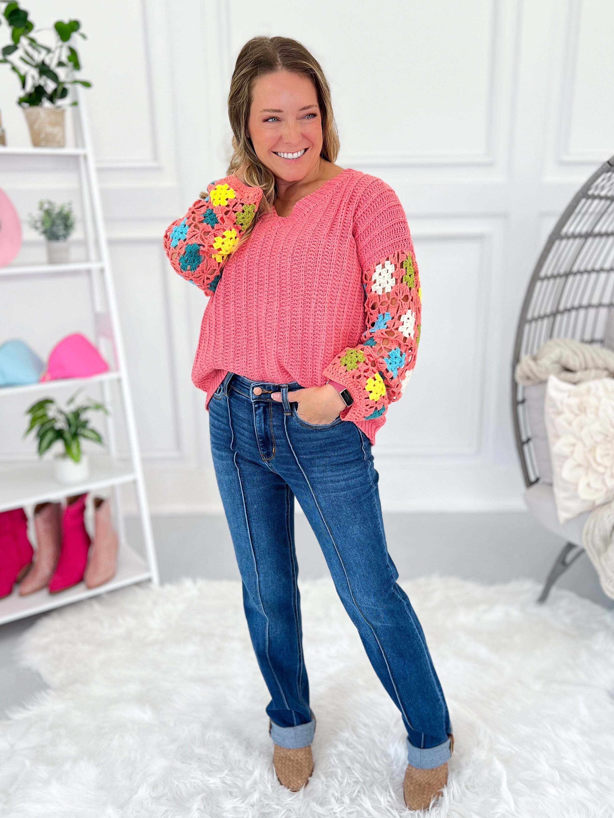 Walk The Line - Christmas Seam Detail Cuffed Straight Jeans